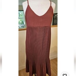 Burgundy Sundress Adjustable Spaghetti-Strap Below Knee Ribbed Bottom Ruffle